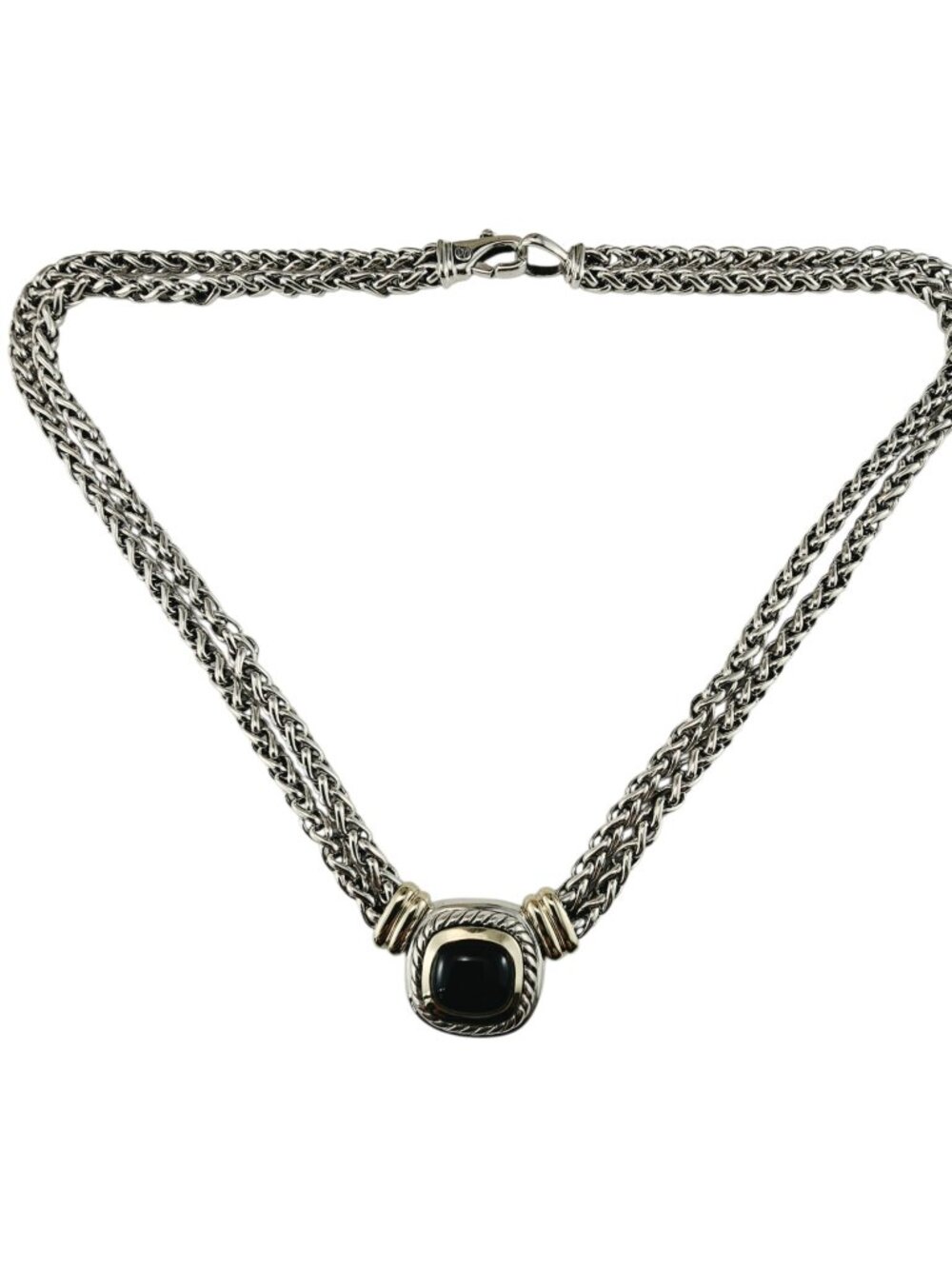 David Yurman Albion Black Onyx Sterling 14K Double Wheat Chain Necklace #25574